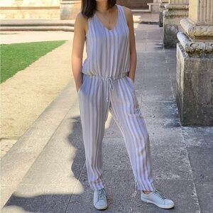 ANTHROPOLOGIE Cold & Stone Women Striped Linen Sleeveless Jumpsuit Size S